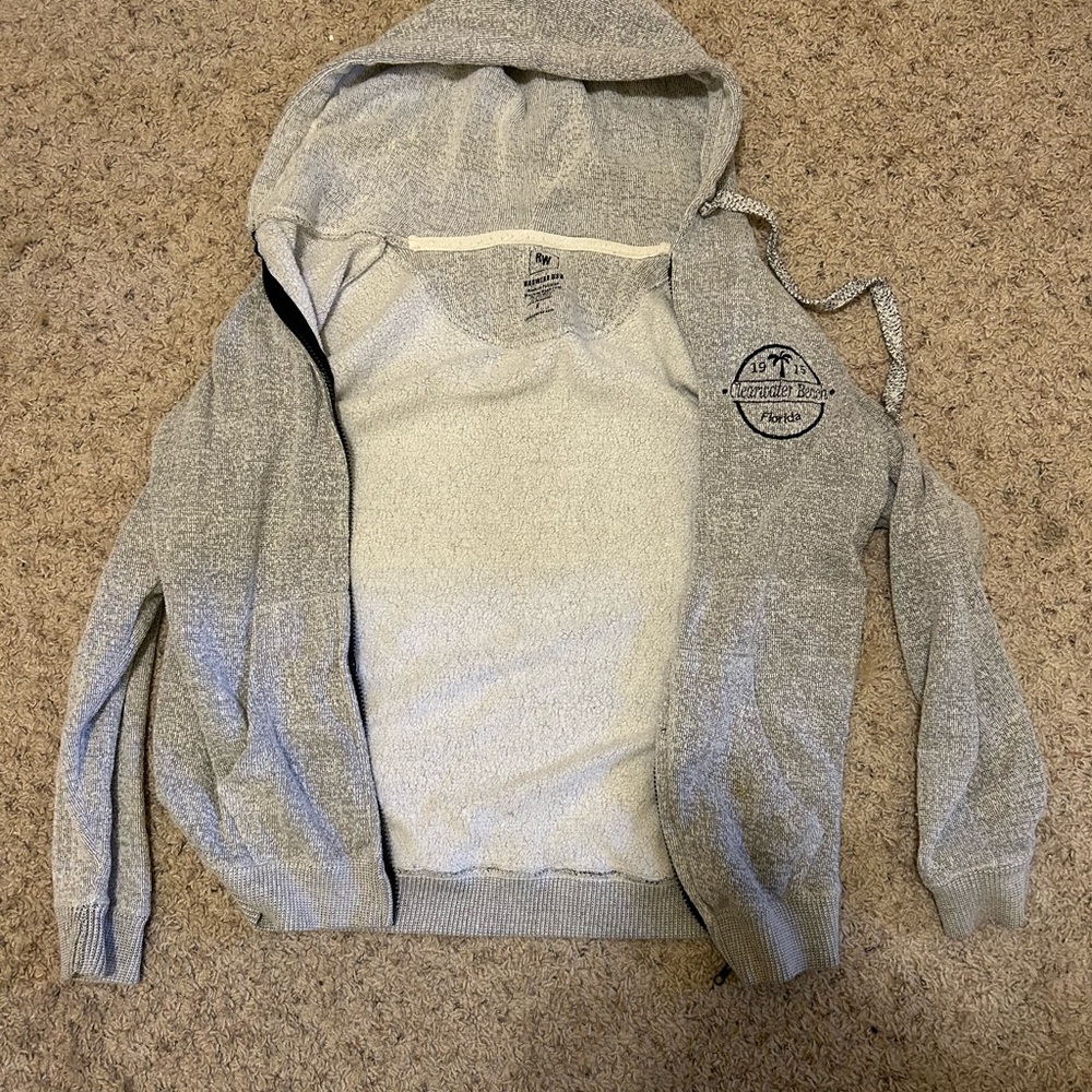 Casual Light Gray Zip-Up Hoodie